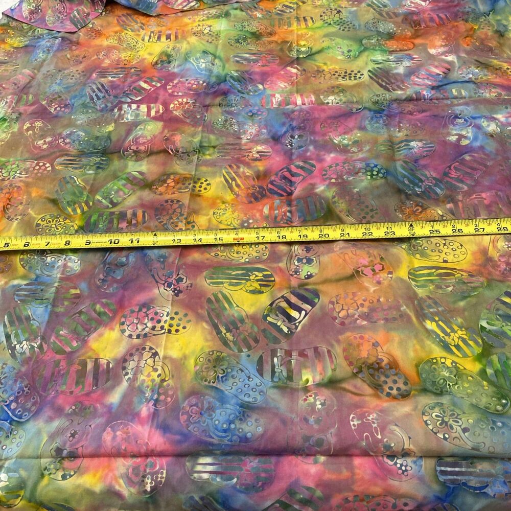 Batik Tie Dye Fabric Flip Flop Theme Quilting By the HALF yard Deep Pastel Color